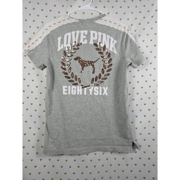 Victorias Secret LOVE PINK BLING SEQUINED  Atee shirt gold 86 xs - Picture 1 of 5